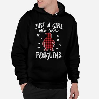 Just A Girl Who Loves Penguins Buffalo Plaid Christmas Gift Hoodie | Crazezy AU