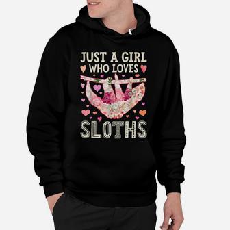 Just A Girl Who Loves Sloths Funny Sloth Silhouette Flower Hoodie | Crazezy