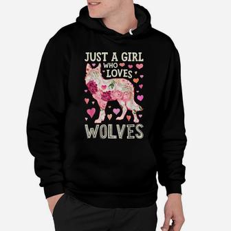 Just A Girl Who Loves Wolves Funny Wolf Silhouette Flower Hoodie | Crazezy AU