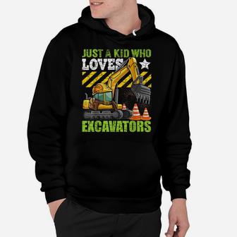 Just A Kid Who Loves Excavators Construction Vehicle Boys Hoodie | Crazezy