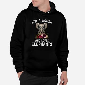 Just A Woman Who Loves Elephants Cute Gift Tees Hoodie - Thegiftio UK