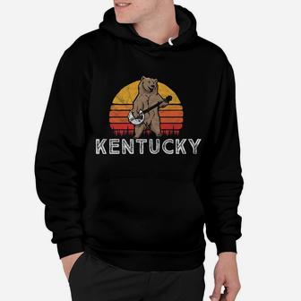 Kentucky Bluegrass Banjo Bear Funny Retro Graphic Hoodie | Crazezy UK
