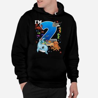 Kids 2 Year Old Birthday Whale Fish Sea Bday Boys And Girls Hoodie | Crazezy