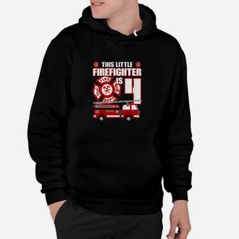 Kids 4 Year Old Firefighter Birthday Party Fire Truck 4Th Gift Hoodie | Crazezy AU