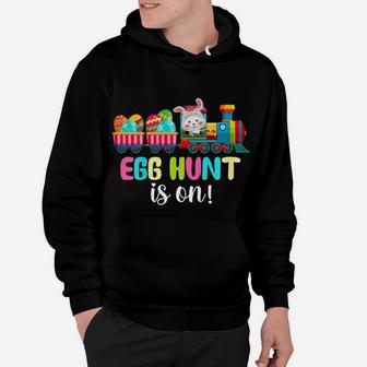 Kids Boys Easter Day Egg Hunt Is On Bunny Ear Train Apparel Hoodie | Crazezy UK