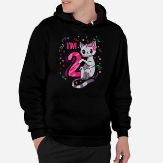 Kids Girls 2Nd Birthday Outfit I'm 2 Years Old Cat Kitty Kitten Hoodie | Crazezy