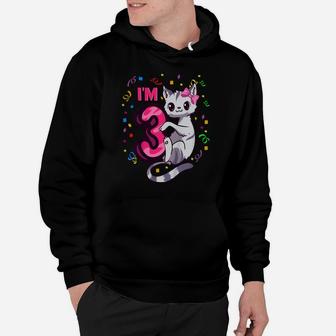 Kids Girls 3Rd Birthday Outfit I'm 3 Years Old Cat Kitty Kitten Hoodie | Crazezy