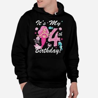 Kids Happy 4Th 4 Years Birthday Mermaid Shirt Outfit For Girls Hoodie | Crazezy UK