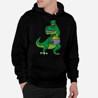 Kids Leprechaun Irish T-Rex Dinosaur St Patrick Day Boys Kid Gift Hoodie | Crazezy