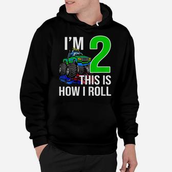 Kids Monster Truck 2Nd Birthday 2 Year Old Birthday Gift Hoodie | Crazezy UK