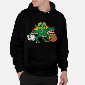 Kids Shamrock T-Rex Dino Rainbow Clover St Patrick Day Boys Gift Hoodie | Crazezy