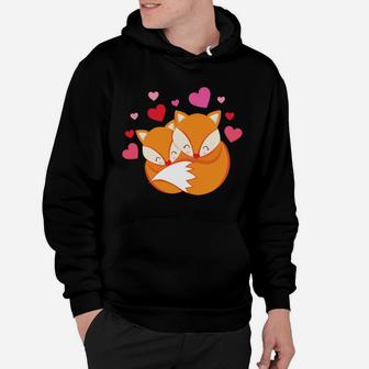 Kids Valentines Day Hearts And Foxes Pink And Red Hoodie - Thegiftio UK