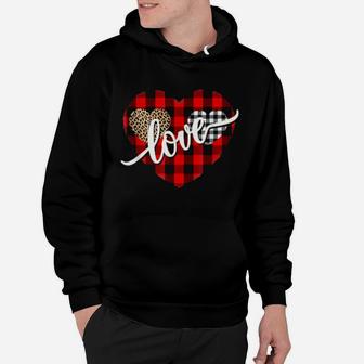 Leopard Buffalo Plaid Love Valentines Day Hearts Hoodie - Monsterry CA