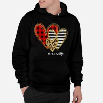 Leopard Red Plaid Striped Hearts Nurse Life Valentine's Day Hoodie - Monsterry CA
