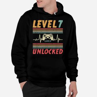 Level 7 Unlocked Gamer Heartbeat Video Game 7Th Birthday Hoodie | Crazezy CA