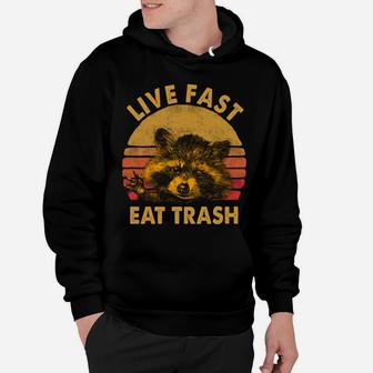 Live Fast Eat Trash Raccoon Hoodie Retro Vintage Style Hoodie | Crazezy