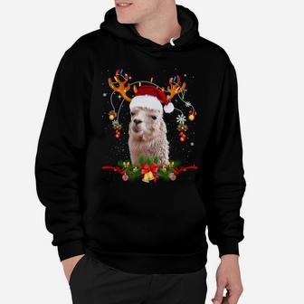 Llama Reindeer Christmas Lights Funny Llama Xmas Gift Hoodie | Crazezy