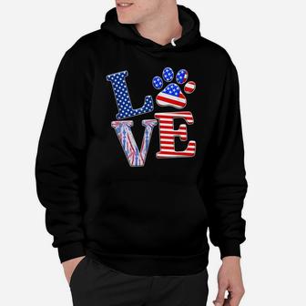 Love Dog Paw American Flag Tie Dye Dog Lover 4Th Of July Hoodie | Crazezy