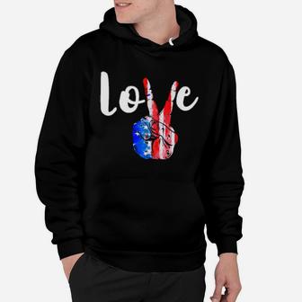 Love Peace Sign American Flag 4Th Of July Patriotic Hoodie - Monsterry