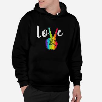 Love Peace Sign Rainbow Lgbt Lesbian Gay Pride Hoodie | Crazezy