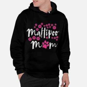 Maltipoo Mom Pink Flower Design With Pink Paw Hoodie | Crazezy DE