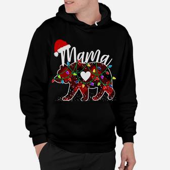 Mama Bear Christmas Red Buffalo Plaid With Santa Hat Lights Hoodie | Crazezy