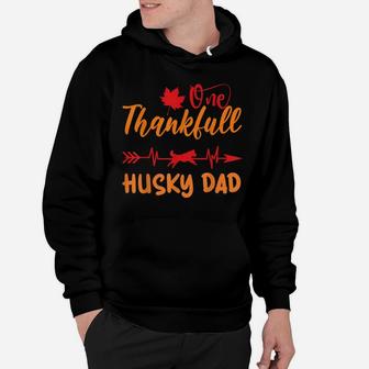 Men Heartbeat Thanksgiving One Thankful Husky Dad Dog Owner Hoodie | Crazezy