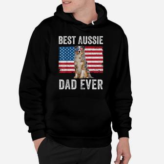 Mens Australian Shepherd Dad American Flag Dog Lover Aussie Dad Hoodie | Crazezy