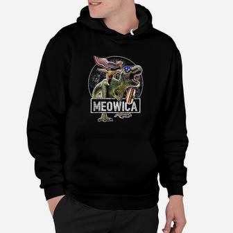 Meowica Cat T Rex Dinosaur American Flag 4Th Of July Hoodie | Crazezy CA