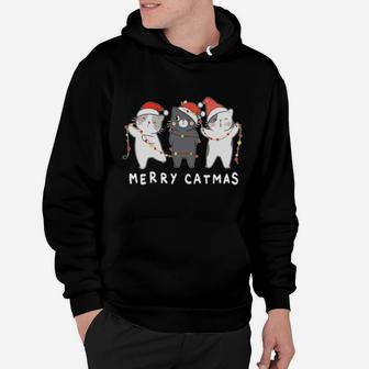 Merry Catmas Meowy Cutes Three Cat Santa Hat Christmas Sweatshirt Hoodie | Crazezy DE