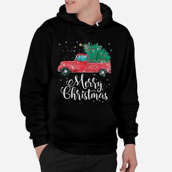 Merry Christmas Red Truck Pick Up Tree Family Pajama Gift Hoodie | Crazezy DE