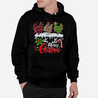 Merry Christmas Three Chicken Buffalo Leopard Red Plaid Hoodie | Crazezy