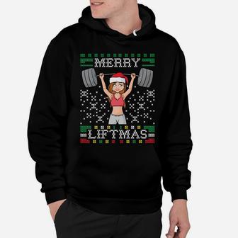 Merry Liftmas Ugly Christmas Sweater Miss Santa Gym Workout Hoodie | Crazezy