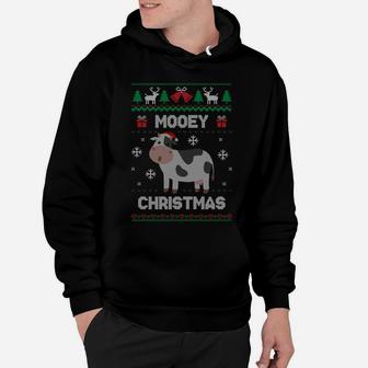 Mooey Christmas Cow Santa Claus Hat Ugly Christmas Sweater Hoodie | Crazezy