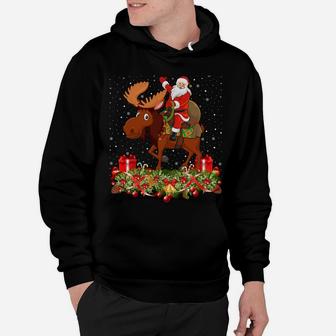 Moose Lover Xmas Gift Santa Riding Moose Christmas Sweatshirt Hoodie | Crazezy