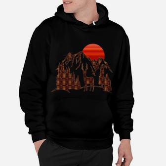 Mountains And Setting Sun Print Using Deer Pattern Hoodie | Crazezy