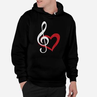 Music Clef With Red Heart For Musicians Hoodie - Monsterry