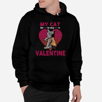 My Cat Is My Valentine Cat Lover Retro Sunset Color Hoodie - Monsterry