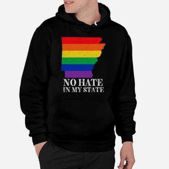 No Hate In My State Arkanas Map Lgbt Pride Rainbow Hoodie - Monsterry