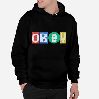 Obey Text In 4 Colors - Black Hoodie | Crazezy UK