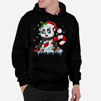 Panda In Santa Hat Xmas Tree Lights Ugly Christmas Pajamas Sweatshirt Hoodie | Crazezy