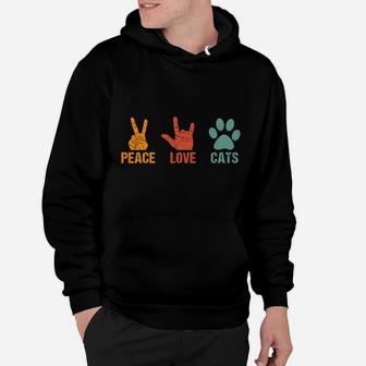 Peace Love Cats Paws Designs Cat Owner Present Vintage Cat Hoodie | Crazezy