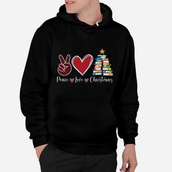 Peace Love Christmas Tshirt - Funny Christmas Tree Book Tree Hoodie | Crazezy