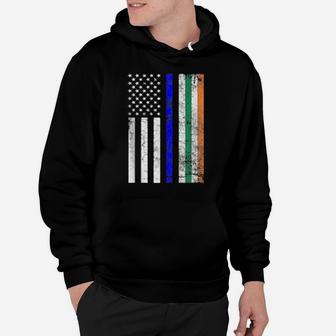 Police Cop Irish American Flag St Patrick's Day Blue Line Hoodie - Monsterry