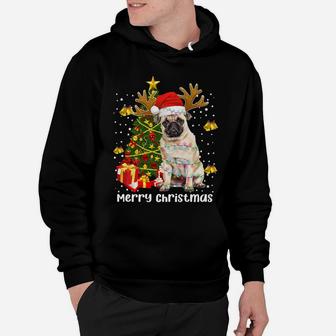 Pug Santa Christmas Tree Lights Xmas Reindeer Funny Pug Dog Hoodie | Crazezy CA