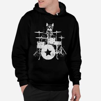 Punk Rockstar Kitten Kitty Cat Drummer Playing Drums Graphic Hoodie | Crazezy