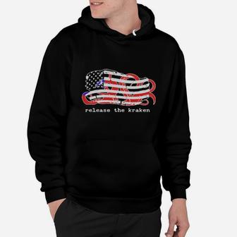 Release The Kraken Red White Blue Distressed American Flag Hoodie - Monsterry