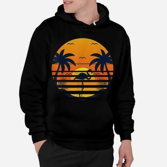 Retro Beach Sunset Palm Trees Flamingo Tropical Summer Hoodie | Crazezy AU