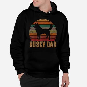 Retro Husky Dad Gift Dog Owner Pet Siberian Huskies Father Raglan Baseball Tee Hoodie | Crazezy
