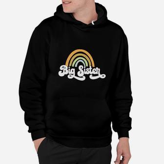 Retro Rainbow Big Sister Sibling Reveal Announcement Hoodie | Crazezy